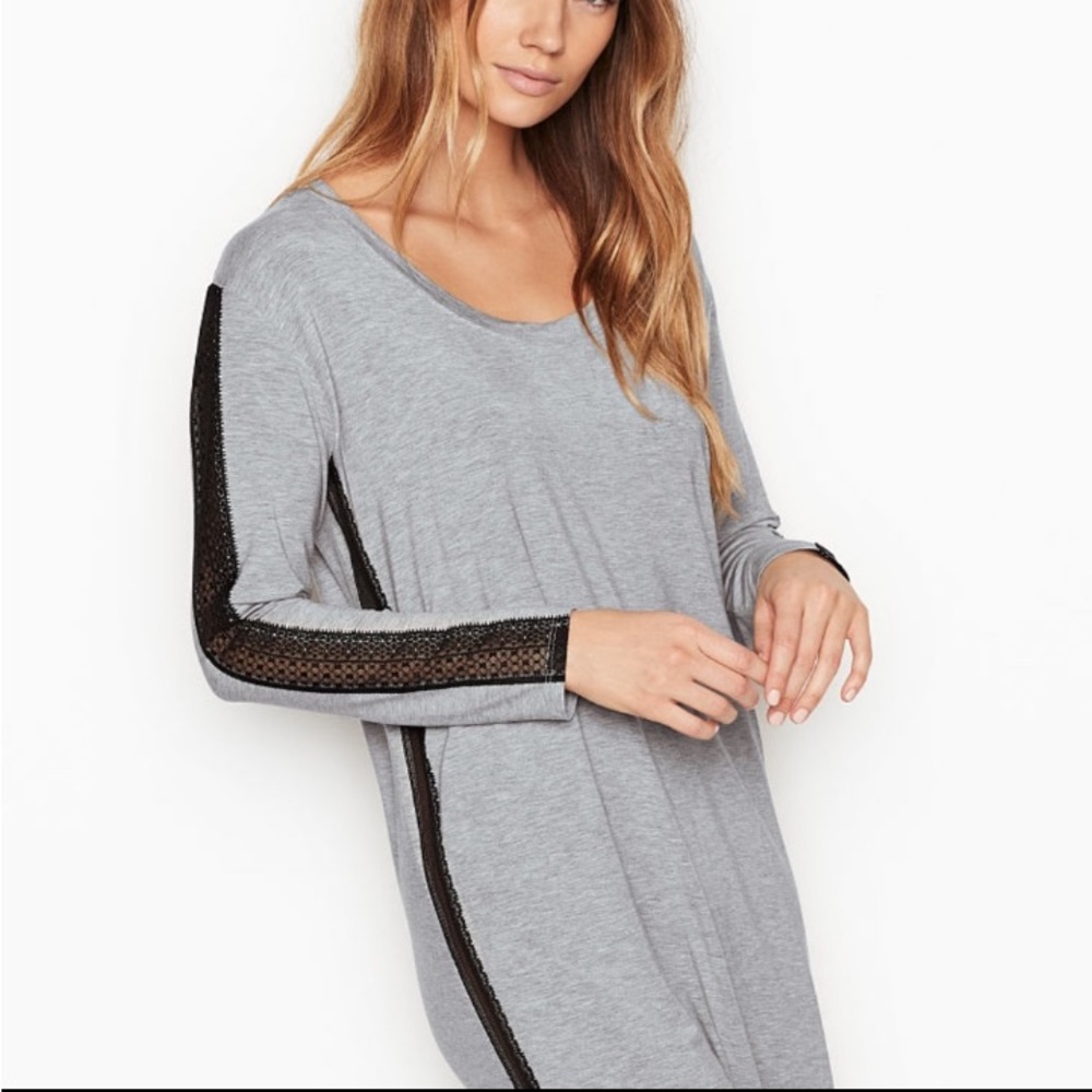 Victoria’s Secret modal long sleeve lace trim nightgown pajamas night shirt XS